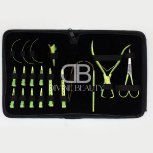 Two-Tone Gold & Green Hair Extension Tool Kit | Professional Micro Ring Extension Set